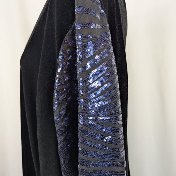 Lane Bryant Dress Black Velvet Blue Sequin Sleeve V-Neck V-Back Size 28 NEW NWT - Picture 6 of 11